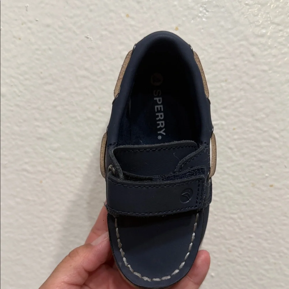 Sperry Kids Navy Moccasins with Tan Accents